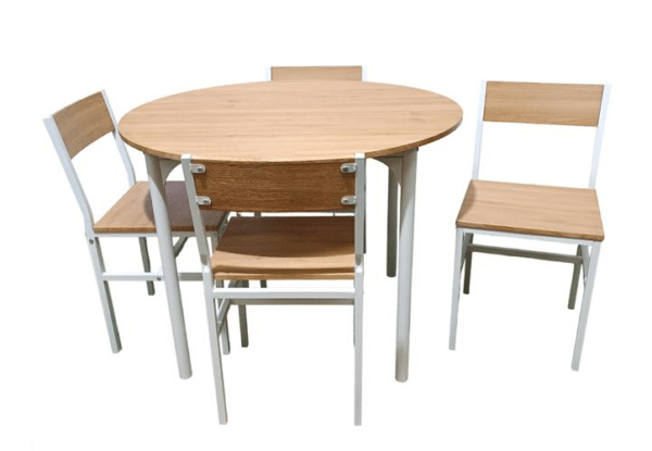 SET TAVOLO TONDO ROTONDO Ø 100 cm SEDIE GIARDINO IN LEGNO MDF CHIARO 231ds