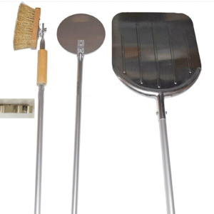KIT SET PALE PIZZE PIZZA FORNO A LEGNA PALA Q.+18+ SPAZZOLA P.+ SUPPORTO A MURO