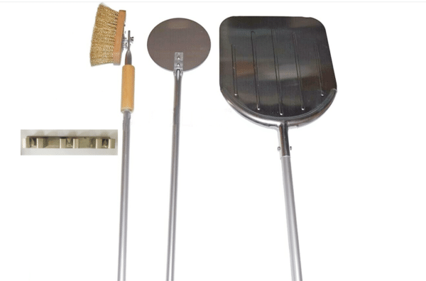 KIT SET PALE PIZZE PIZZA FORNO A LEGNA PALA Q.+18+ SPAZZOLA P.+ SUPPORTO A MURO