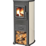 STUFA A LEGNA GHISA VETRO 7 KW CAMINO CON PORTALEGNA cm 39x48x89 BEIGE BRNA LUX 132