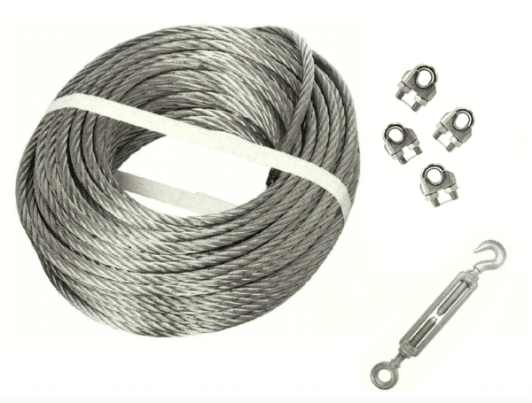 FUNE COMMERCIALE + TENDITORE MORSETTO ACCIAIO OCCHIO GANCIO VERRICELLO 5MM 100MT