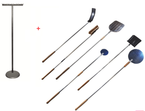 KIT SUPPORTO REGGI PALA PIZZA FORNO A LEGNA 6 POSTI PORTAPALE H150 + PALE 6 PZ