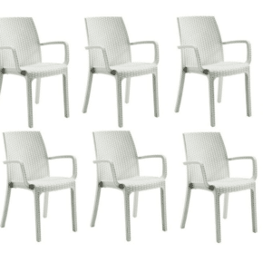 KIT 6 SEDIE POLIPROPILENE BAR RISTORANTE INTERNO ESTERNO SIMIL RATTAN BIANCO DFN