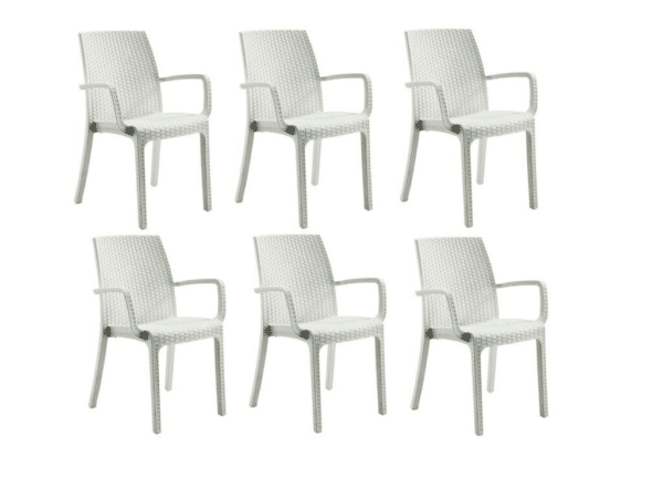 KIT 6 SEDIE POLIPROPILENE BAR RISTORANTE INTERNO ESTERNO SIMIL RATTAN BIANCO DFN
