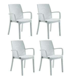 KIT 4 SEDIE POLIPROPILENE BAR RISTORANTE INTERNO ESTERNO SIMIL RATTAN BIANCO DFN