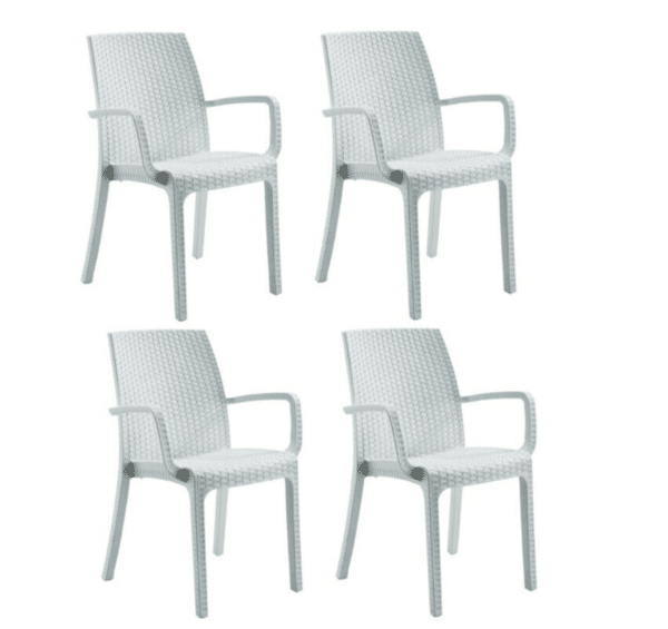 KIT 4 SEDIE POLIPROPILENE BAR RISTORANTE INTERNO ESTERNO SIMIL RATTAN BIANCO DFN