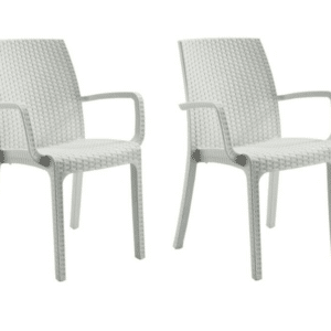 KIT 2 SEDIE POLIPROPILENE BAR RISTORANTE INTERNO ESTERNO SIMIL RATTAN BIANCO DFN