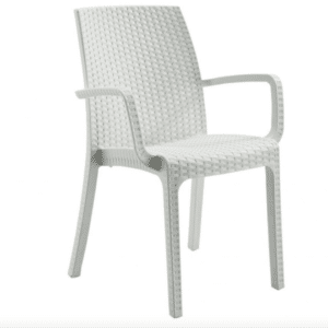 SEDIA POLTRONA POLIPROPILENE CUCINA BAR RISTORANTE INTERNO ESTERNO IMPILABILE SIMIL RATTAN BIANCO DFN