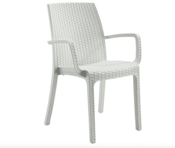 SEDIA POLTRONA POLIPROPILENE CUCINA BAR RISTORANTE INTERNO ESTERNO IMPILABILE SIMIL RATTAN BIANCO DFN