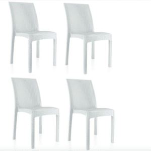 KIT 4 SEDIE POLIPROPILENE BAR RISTORANTE INTERNO ESTERNO SIMIL RATTAN SL BIANCO