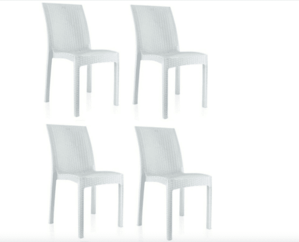 KIT 4 SEDIE POLIPROPILENE BAR RISTORANTE INTERNO ESTERNO SIMIL RATTAN SL BIANCO