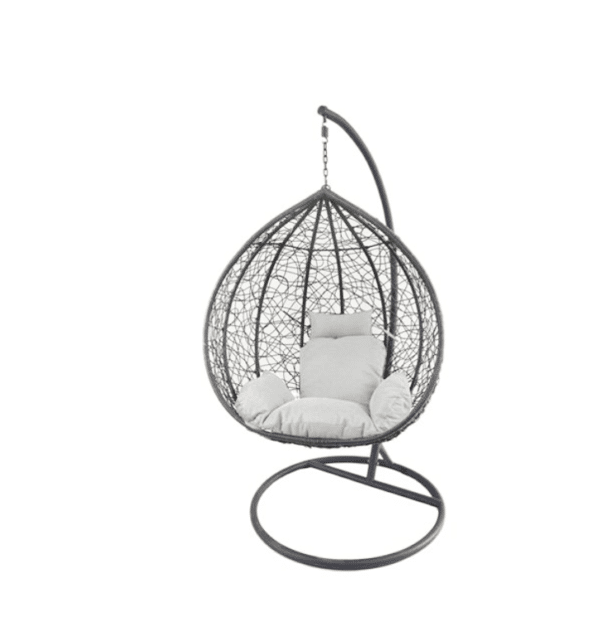 POLTRONA PENSILE DONDOLO SOSPESA GIARDINO BALCONE SEDIA GRIGIO CON CUSCINO 890