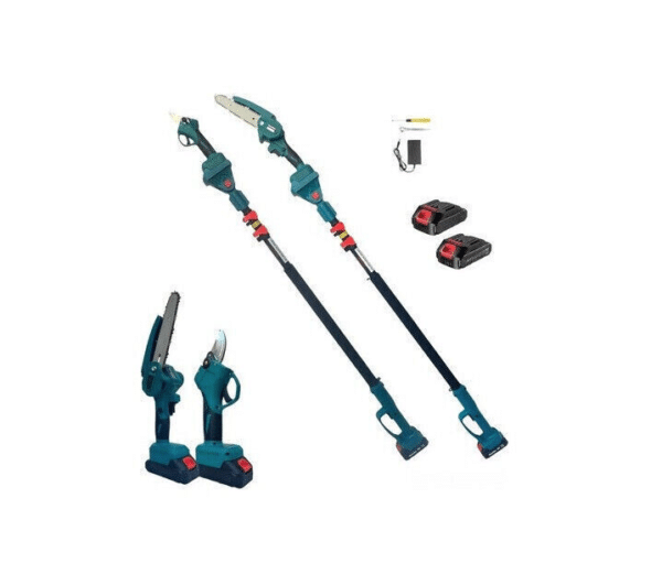 KIT MOTOSEGA BATTERIA 6" + FORBICI CESOIE CON ASTA TELESCOPICA POTA GIARDINO 253