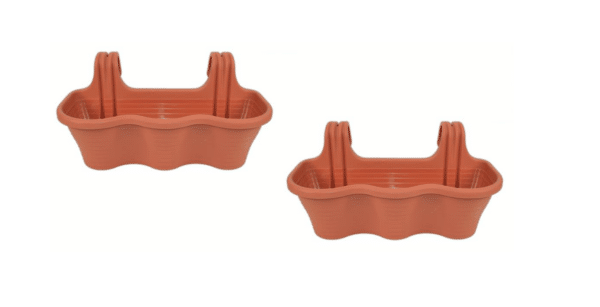 KIT 2 PZ FIORIERA 3 POSTI BALCONE BALCONIERA PLASTICA MARRONE CM 53x28x25H 584d