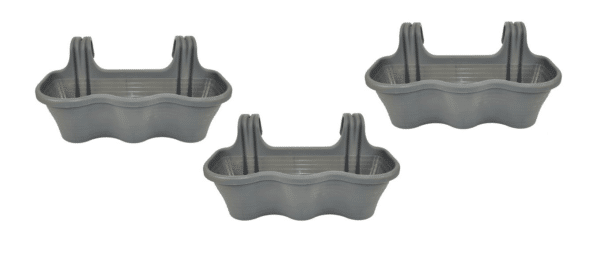 KIT 3 PZ FIORIERA 3 POSTI BALCONE BALCONIERA PLASTICA GRIGIO CM 53x28x25 H 577d