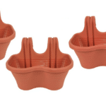 KIT 3 PZ FIORIERA 2 POSTI BALCONE BALCONIERA PLASTICA MARRONE CM 37x28x25 H 607d