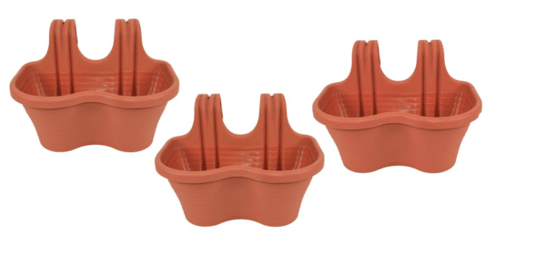 KIT 3 PZ FIORIERA 2 POSTI BALCONE BALCONIERA PLASTICA MARRONE CM 37x28x25 H 607d