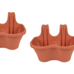 KIT 2 PZ FIORIERA 2 POSTI BALCONE BALCONIERA PLASTICA MARRONE CM 37x28x25 H 607d