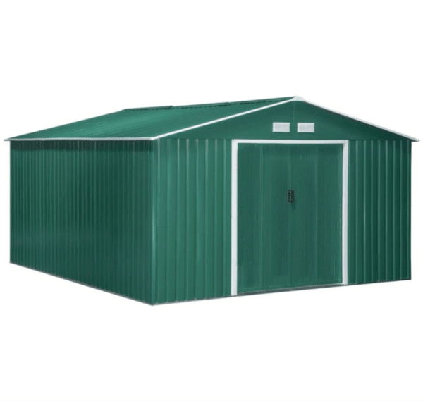 CASA CASETTA BOX DEPOSITO RIPOSTIGLIO GIARDINO LAMIERA PORTA ATTREZZI VERDE 13MQ 3,4x3,8 V01GN
