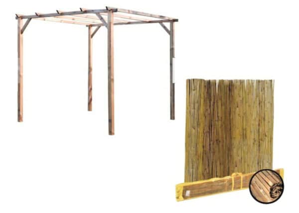 KIT PERGOLA PERGOLATO LEGNO 3X3 MT CON COPERTURA 2 PZ ARELLA CANNETTE BAMBU 719v