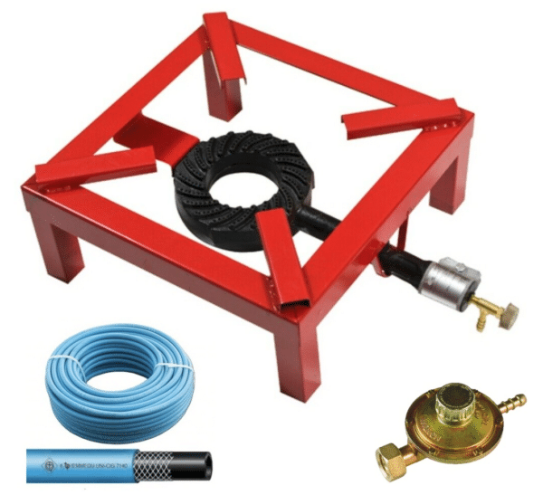 KIT FORNELLONE A GAS IN METALLO 40x40 cm REGOLATORE GPL BOMBOLA TUBO