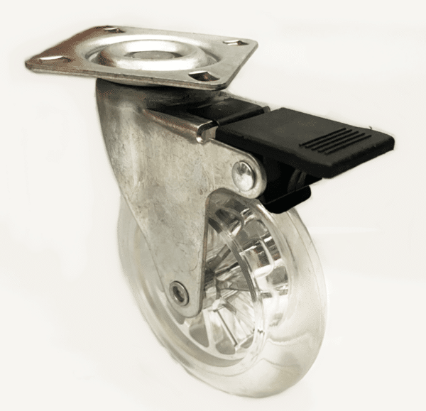 RUOTA RUOTE ROTELLA CARRELLO GIREVOLE CARRELLI TRASPARENTE CON FRENO 4" 100 mm