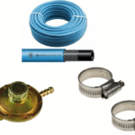 KIT TUBO GAS METANO BOMBOLA 2 MT PER FORNELLONE + REGOLATORE VALVOLA + 2 FASCETTE