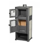 STUFA A LEGNA ACCIAIO VETRO 12 KW CON PORTALEGNA FORNO cm 48x42x117 BEIGE 248ro - immagine 2