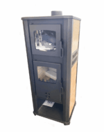 STUFA A LEGNA ACCIAIO VETRO 12 KW CON PORTALEGNA FORNO cm 48x42x117 BEIGE 248ro - immagine 3