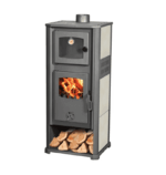 STUFA A LEGNA ACCIAIO VETRO 12 KW CON PORTALEGNA FORNO cm 48x42x117 BEIGE 248ro