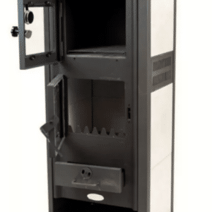 STUFA A LEGNA ACCIAIO VETRO 12 KW CON PORTALEGNA FORNO cm 48x42x117 BEIGE RO248