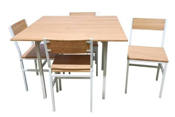 Set tavolo quadrato 100 cm sedie giardino in legno mdf naturale 750ds