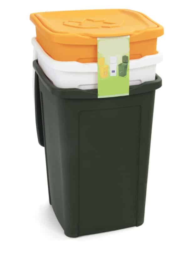 Tris bidoni pattumiera pattumiere plastica raccolta differenziata rifiuti giallo bianco verde 637du