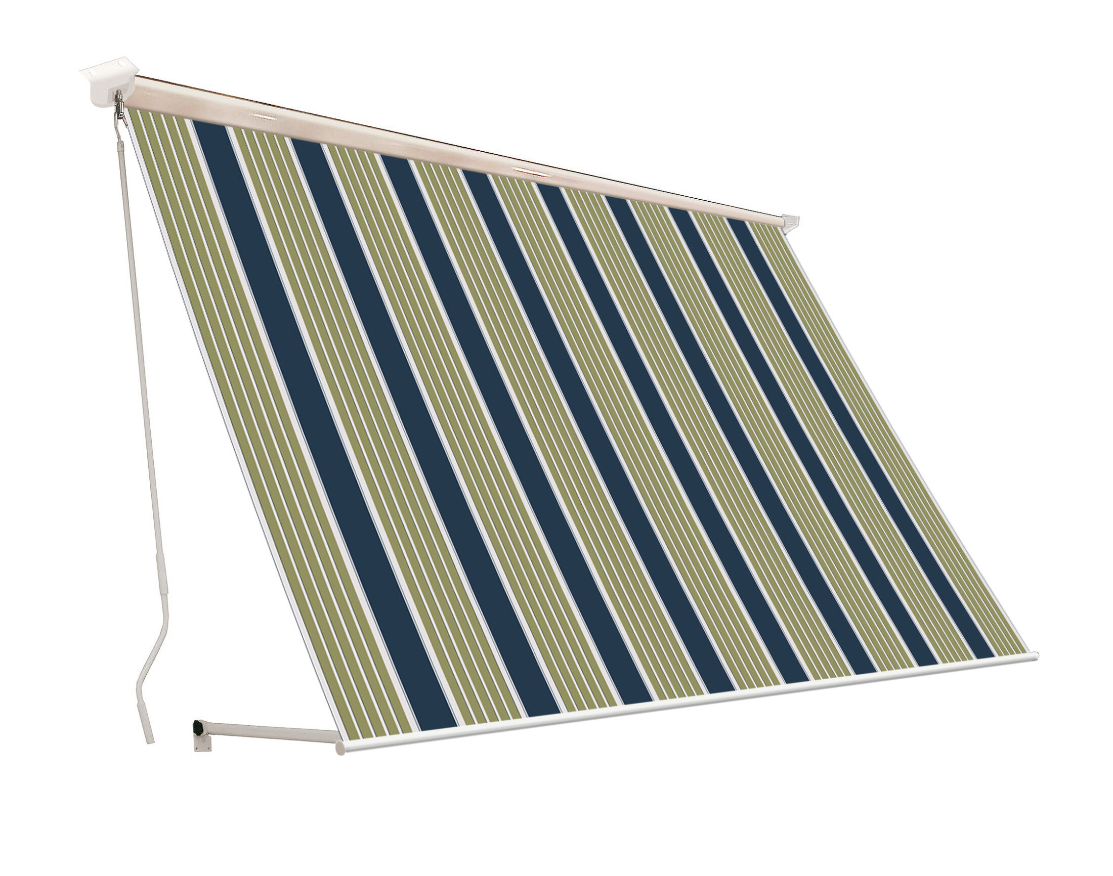TENDA A CADUTA CASSONATA ECO - SENZA MANTOVANA Verde rigato Tenda da sole a caduta braccetti balcone cassone 3x2,5 mt verde bianco rigato 5401 - immagine 1