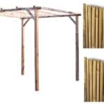 Kit pergola pergolato legno 3x3 mt copertura 2 pz arella canna bambù 015riv