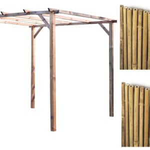 Kit pergola pergolato legno 3x3 mt copertura 2 pz arella canna bambù 015riv