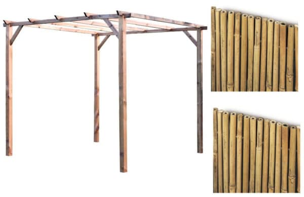 Kit pergola pergolato legno 3x3 mt copertura 2 pz arella canna bambù 015riv