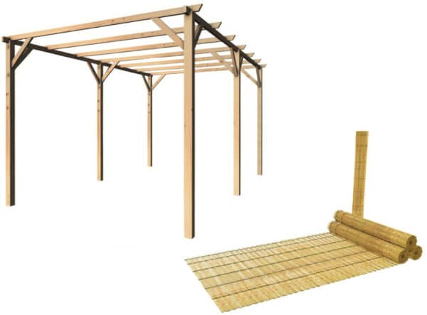 Kit pergola pergolato legno 3x6 mt copertura 2 pz arella mezza canna bambù 726bea