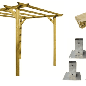 Pergola in legno pergolato da giardino 3x3 mt gazebo + telo copertura + 4 staffe