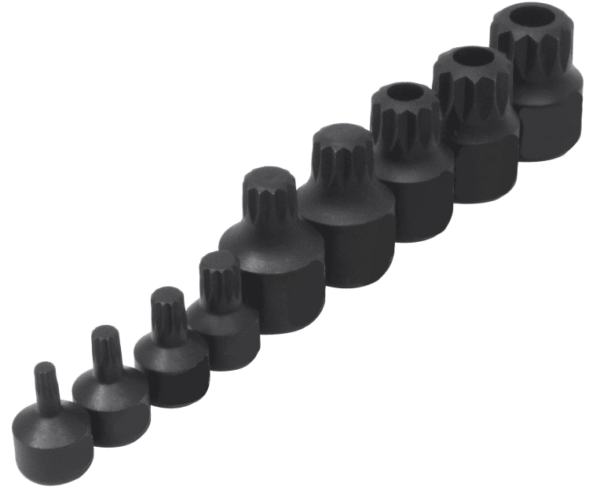 Set bussole 9pz inserti xzn 1/4" 3/8" M4 M18 chiavi bussola S2 impatto foro 225sa