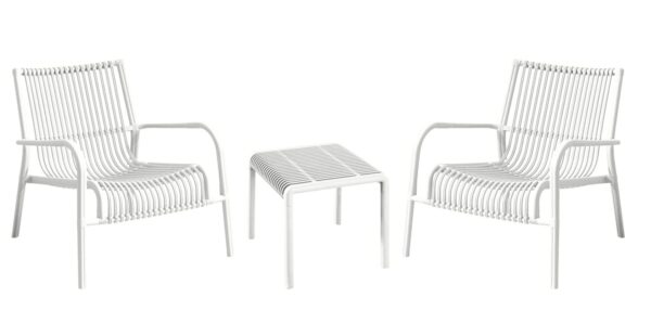 Set 3 pz salottino da giardino esterno veranda in polipropilene bianco poltrona sedia tavolino 818ve