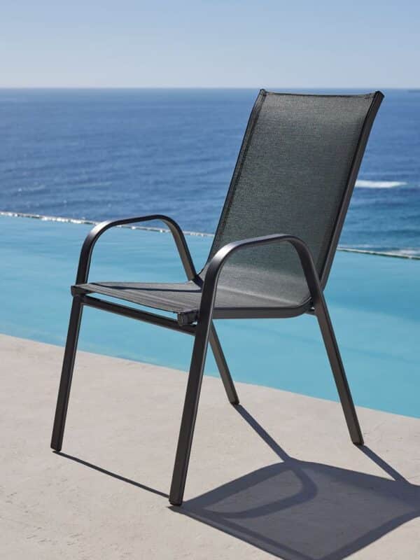 Sedia metallo textilene poltrona grigia giardino bar piscina impilabile grigio 399ds