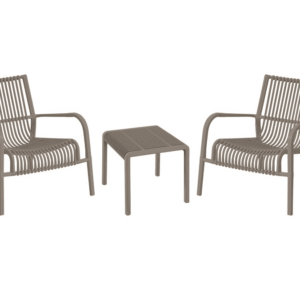 Set 3 pz salotto da giardino esterno veranda in polipropilene poltrona sedia tavolino tortora 832v