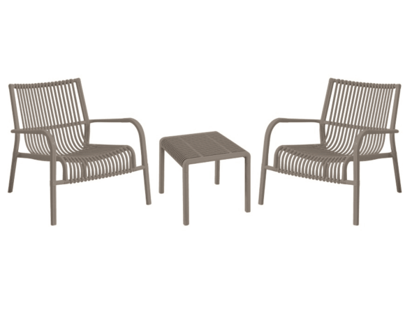 Set 3 pz salotto da giardino esterno veranda in polipropilene poltrona sedia tavolino tortora 832v