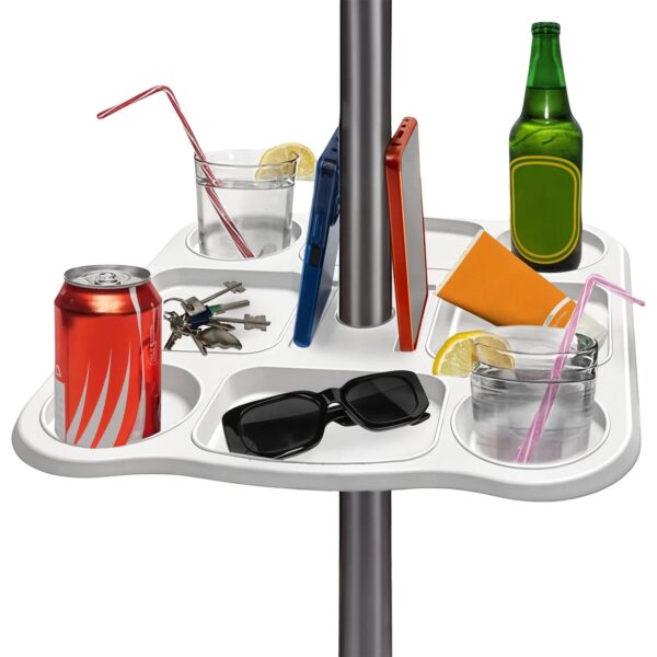 Tavolino vassoio per ombrellone con 8 scomparti porta oggetti bibite Ø22-40 mm 552ds