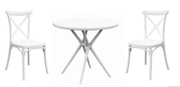 Kit tavolo tondo Ø80 cm + 2 sedie polipropilene bar ristorante interno esterno cross bianco 610v