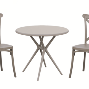 Kit tavolo tondo Ø80 cm + 2 sedie polipropilene bar ristorante interno esterno cross tortora 627v