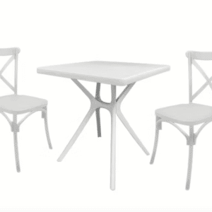 Kit tavolo quadrato cm 70x70 + 2 sedie polipropilene bar ristorante interno esterno cross bianco 641v