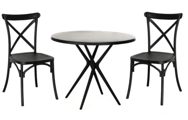 Kit tavolo tondo Ø80 cm + 2 sedie polipropilene bar ristorante interno esterno cross nero 603v