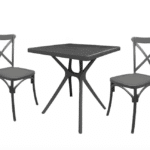 Kit tavolo quadrato cm 70x70 + 2 sedie polipropilene bar ristorante interno esterno cross nero 634v